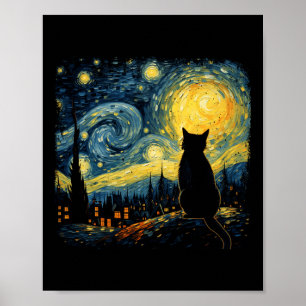 Póster Gato Starry Night Van Gogh Cat Para Gato Que Perte