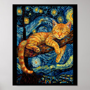 Póster Gato Starry Night Van Gogh Cat Para Gato Que Perte