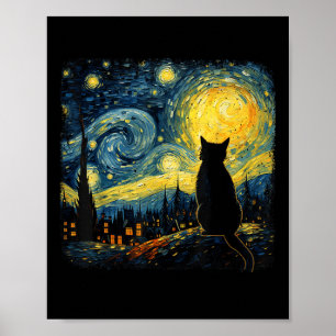 Póster Gato Starry Night Van Gogh Cat Para Gato Que Perte