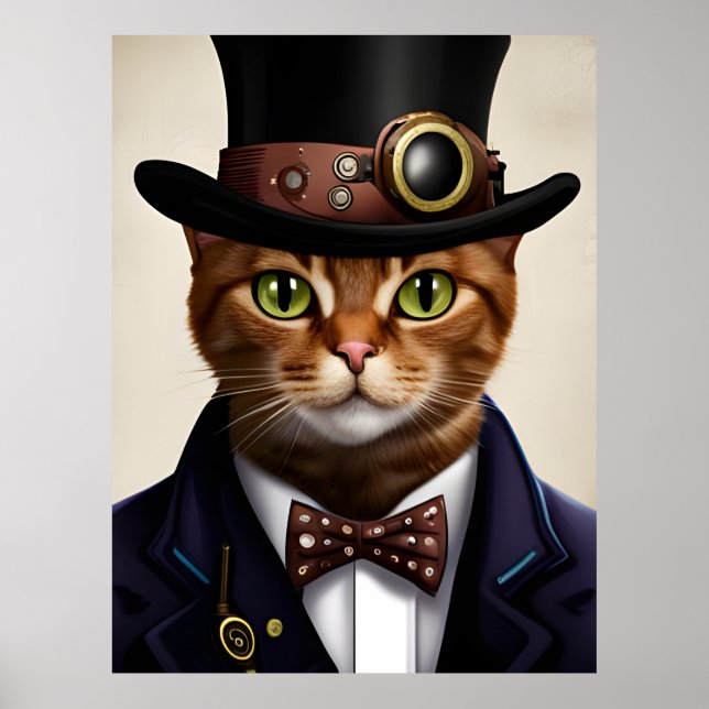 Póster Gato Steampunk (Frente)