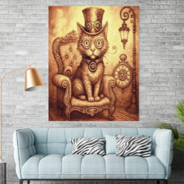 Póster Gato Steampunk Relojería Victoriana Fantasía Vinta