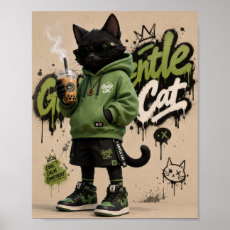 Póster Gato Suave, Ropa Urbana de Calle Mascota Gato Negr