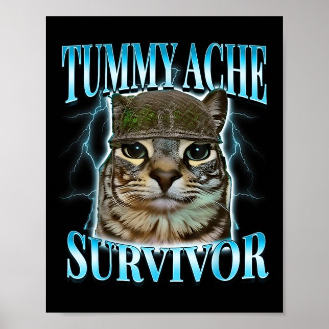 Póster Gato Superviviente de Dolor de Barriga Meme Dicho  (Frente)