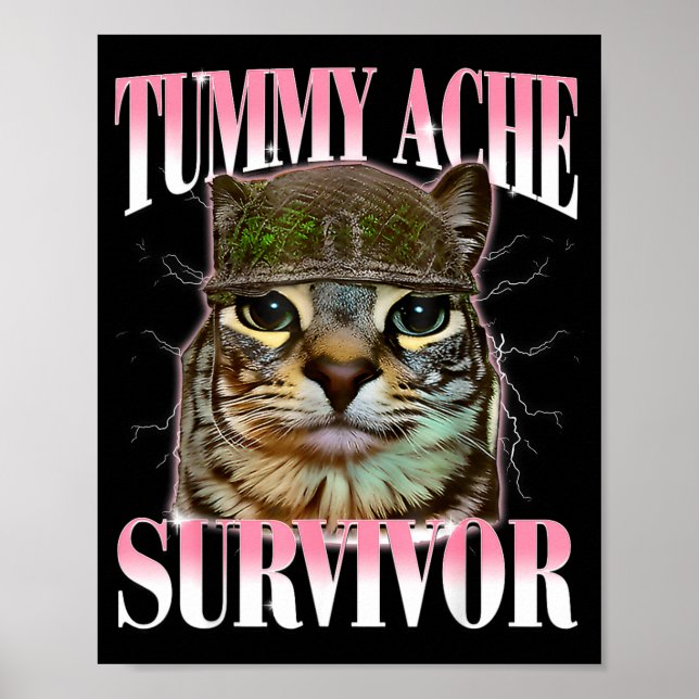 Póster Gato Superviviente de Dolor de Barriga Meme Dicho  (Frente)