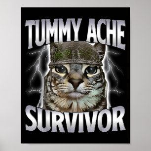 Póster Gato Superviviente de Dolor de Barriga Meme Dicho 