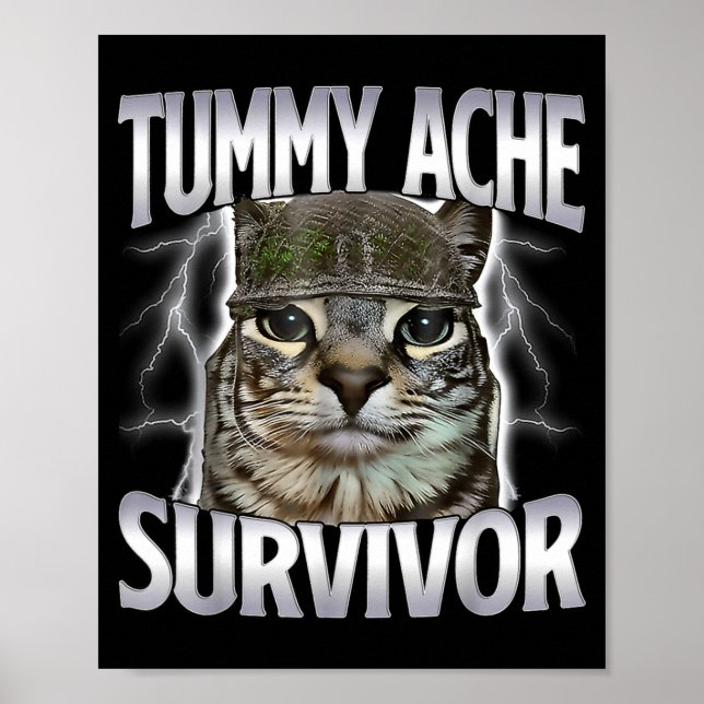 Póster Gato Superviviente de Dolor de Barriga Meme Dicho  (Frente)