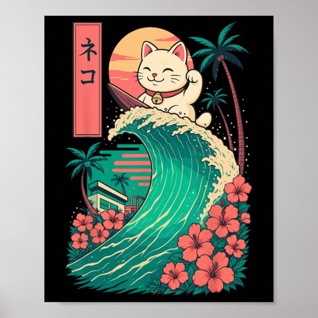 Póster Gato Surf Japonés _1  (Frente)