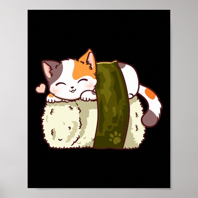 Póster Gato sushi Kawaii Anime Neko Japonés (Frente)