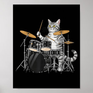 Póster Gato tocando batería batería kit de batería tocand
