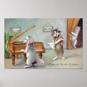 Póster Gato tocando el piano, Louis Wain