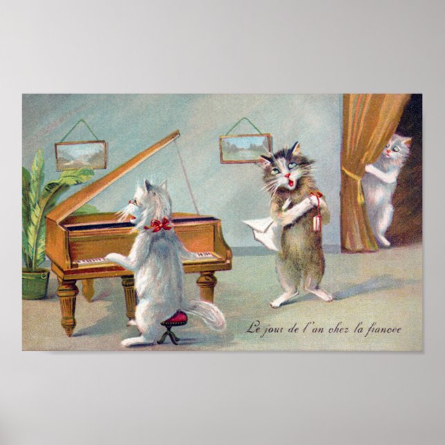 Póster Gato tocando el piano, Louis Wain (Frente)