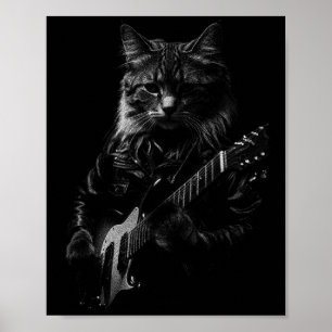 Póster Gato tocando guitarra estrella de rock rock and ro