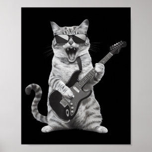 Póster Gato tocando guitarra estrella de rock rock and ro