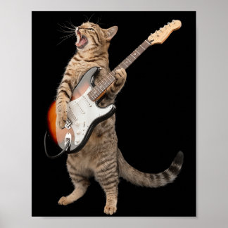 Póster Gato Tocando Guitarra Niños Camisas Hombres Mujere