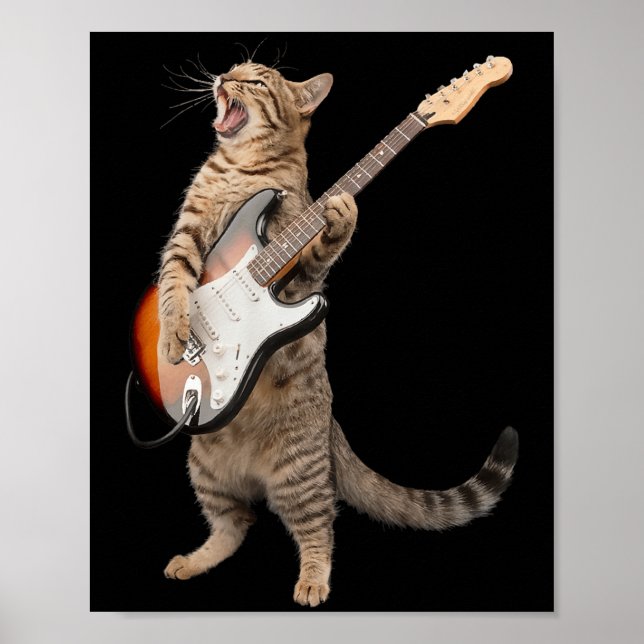 Póster Gato Tocando Guitarra Niños Camisas Hombres Mujere (Frente)