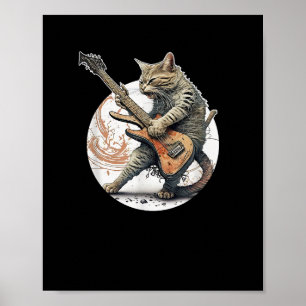 Póster Gato tocando guitarra rock Cat fuerte Metalizado M