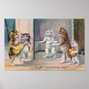 Póster Gato tocando la guitarra, Louis Wain