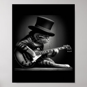Póster Gato tocando la guitarra - Música de rock divertid