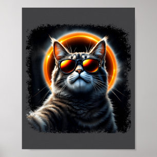 Póster Gato tomándose selfie con eclipse solar 2025 diver