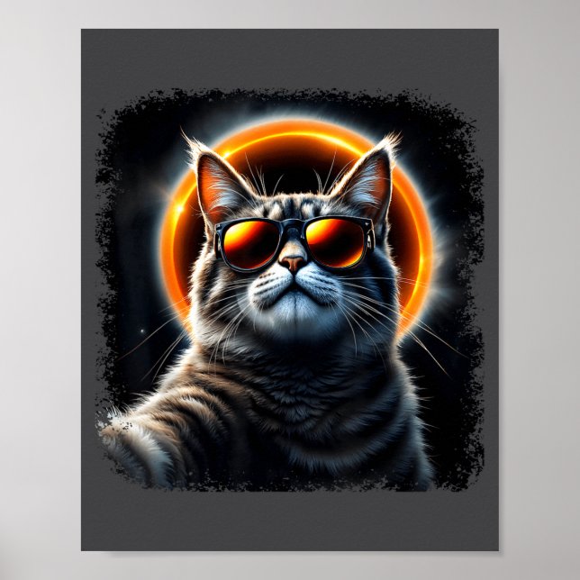 Póster Gato tomándose selfie con eclipse solar 2025 diver (Frente)