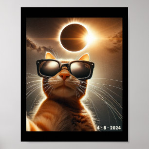 Póster Gato Tomándose Un Selfie Con El Eclipse Solar 2024
