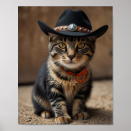 Póster Gato Tortishell Con Un Gorra De Vaquero