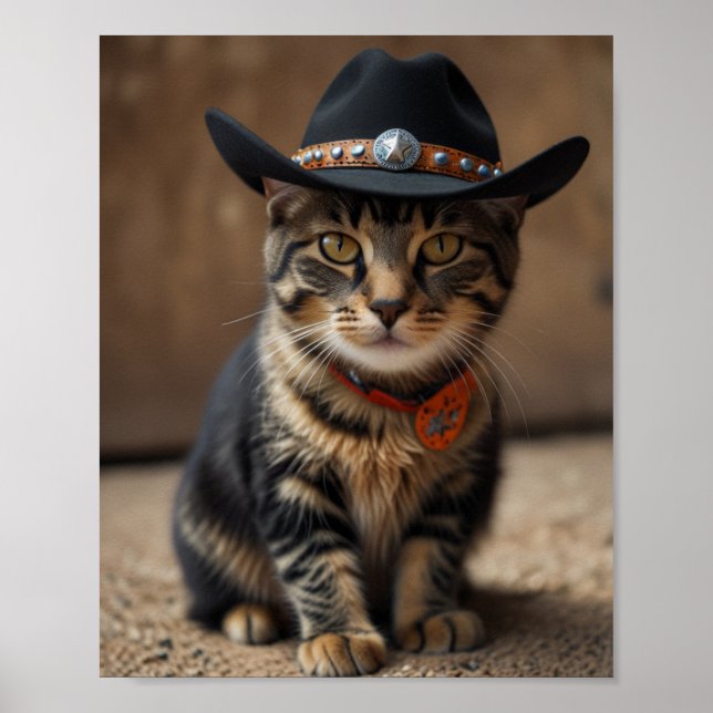 Póster Gato Tortishell Con Un Gorra De Vaquero (Frente)
