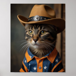 Póster Gato Tortishell Con Un Gorra De Vaquero