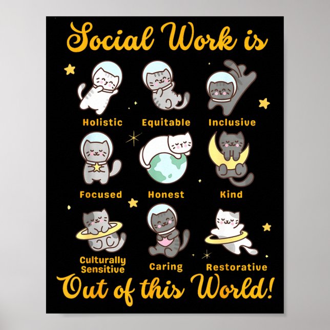 Póster Gato trabajador social dicho divertido gatos meme  (Frente)