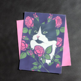 Póster Gato Tuxedo Peony Floral Art Tuxie Gatos