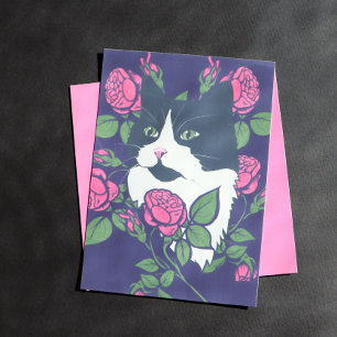 Póster Gato Tuxedo Peony Floral Art Tuxie Gatos