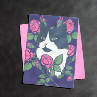 Póster Gato Tuxedo Peony Floral Art Tuxie Gatos