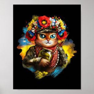Póster Gato ucraniano divertido soldado Día de los Caídos