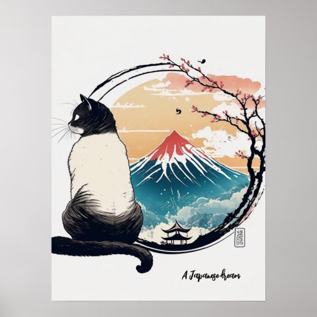 Póster Gato "Un sueño japonés" y Poster Fuji (Frente)