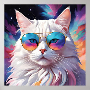 Póster Gato usando gafas en el espacio