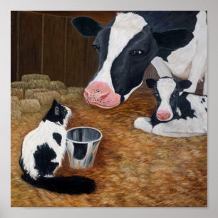 Póster Gato, vaca y ternera