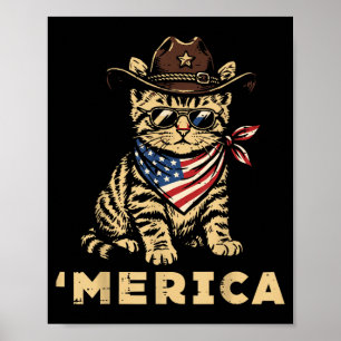 Póster Gato vaquero del 4 de julio Merica patriótico Muje