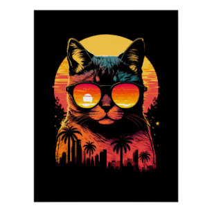 Póster Gato ventilado lindo con gafas en verano al atarde