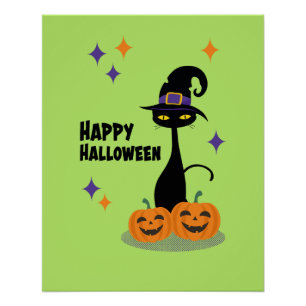 Póster Gato verde de Halloween atómico de mediados de sig
