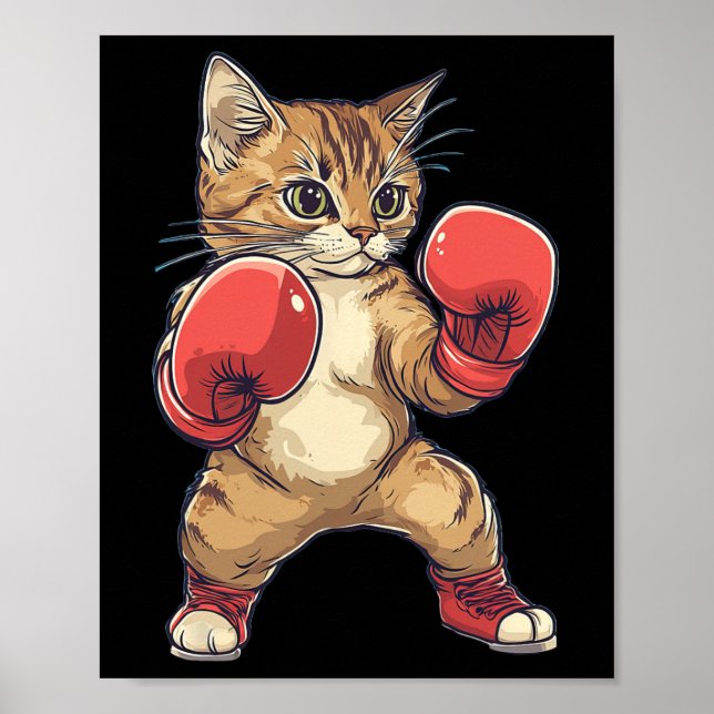 Póster Gato Vestido Como Boxer Gracioso Boxeador Hombres  (Frente)