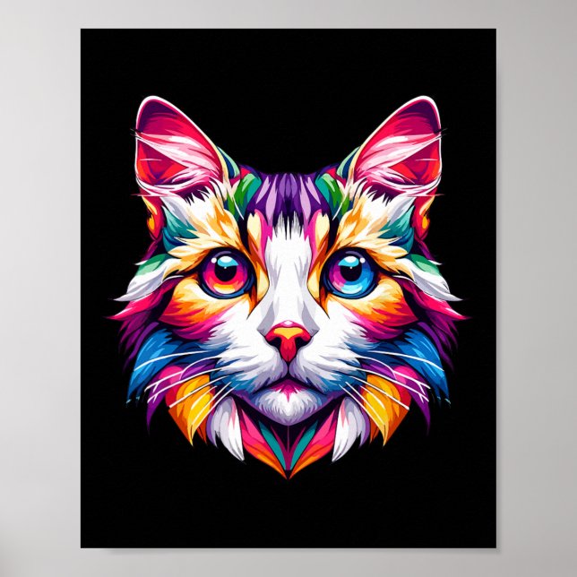 Póster Gato vibrante del gato arco iris ama al entusiasta (Frente)