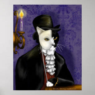 Póster Gato victoriano con retrato de esmoquin y máscara