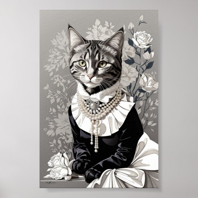 Póster Gato victoriano vestido de negro (Frente)