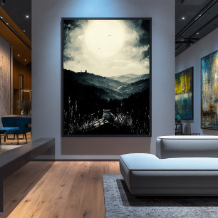 Póster Gato Viejo Mononlit, Apacible Paisaje Nocturno