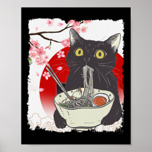 Póster Gato vintage comiendo carne de gato japonés divert