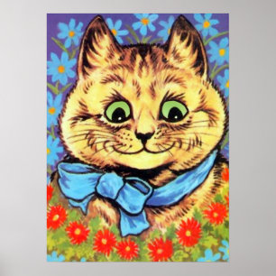 Póster Gato Vintage Con Poster De Flores