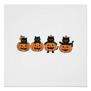 Póster Gato vintage de los 90 Halloween Calabaza Gato Neg