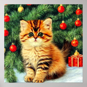 Póster Gato vintage de Navidad