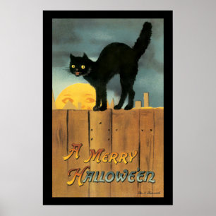 Póster Gato Vintage Feliz Halloween por Ellen Clapsaddle