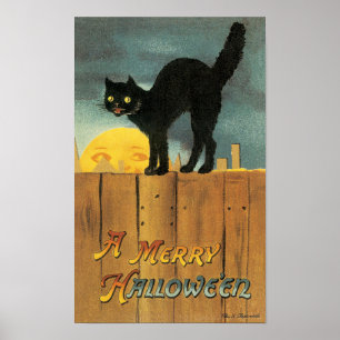 Póster Gato Vintage Feliz Halloween por Ellen Clapsaddle